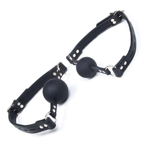 Two Premium Garment Leather Silicone Ball Gag are shown next to each other against a blank background.