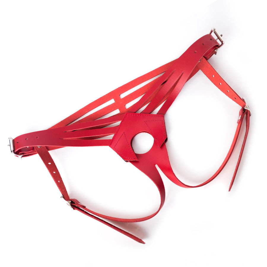Vanity Strapon Dildo Harness, Leather Red