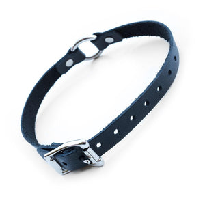 A black O-Ring Leather Choker is shown from the back against a blank background. The collar fastens with a metal buckle and is adjustable.