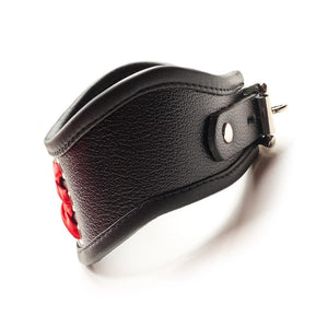 The Red Laced BDSM Posture Collar is shown from the side against a blank background.