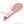 Load image into Gallery viewer, The back of the Stupid Cute Pink Leather BDSM Spanking Paddle is shown against a blank background. It is shaped like a ping-pong paddle and has accent stitching around the border. It has a light pink ribbon laced up the back of the handle and tied in a bow.
