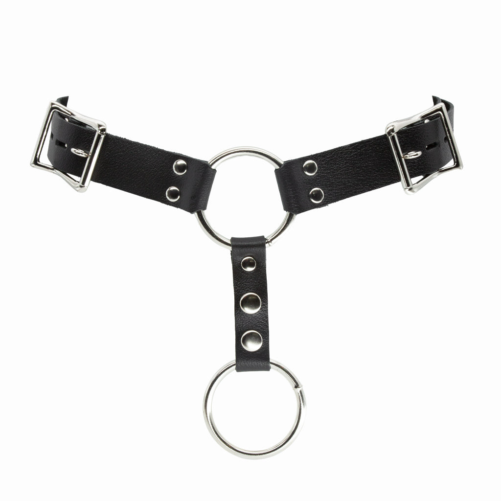 The kinklab anal butt plug harness with cock ring is shown on a white background. 