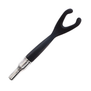 The Kinklab Flex Capacitor Neon Wand® Attachment is displayed against a blank background. The attachment is made of matte black silicone with a silver metal base, which plugs into the Neon Wand.