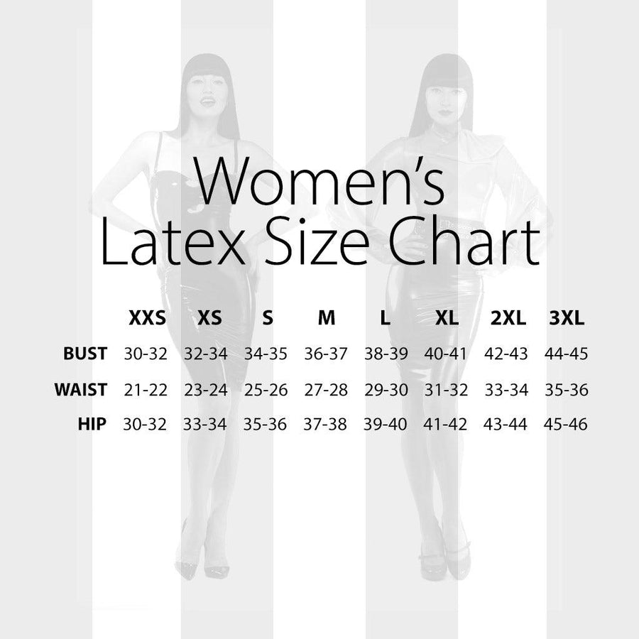 An image of the women's sizing chart for Syren Latex.
