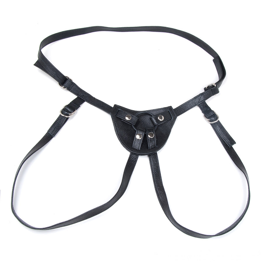 The Terra Firma Dee black Leather Strap-on Harness is displayed against a blank background.