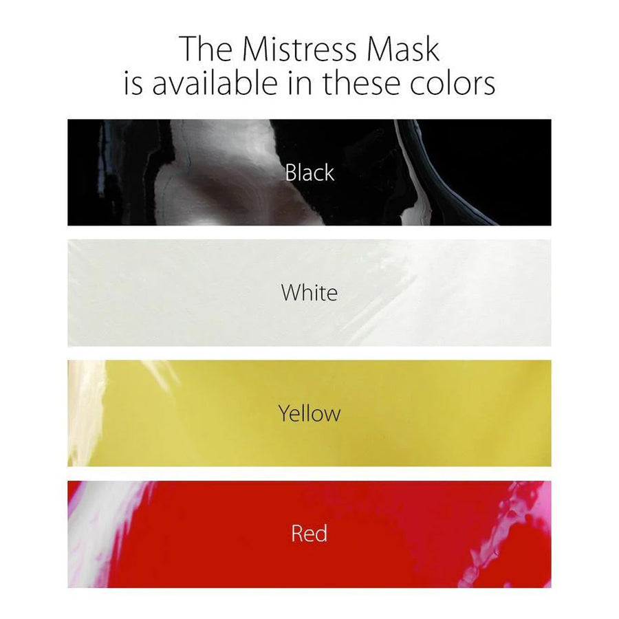 A chart showing the available standard colors for the Mistress Mask by Syren Latex.