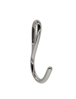 The silver Steel Vaginal/Anal Hook is displayed against a blank background. It is shaped like a J with a loop at the top of the straight end.