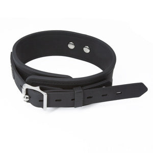 The back of the Silicone Locking Collar is displayed against a blank background, displaying the lockable metal buckle. The collar’s strap is adjustable.