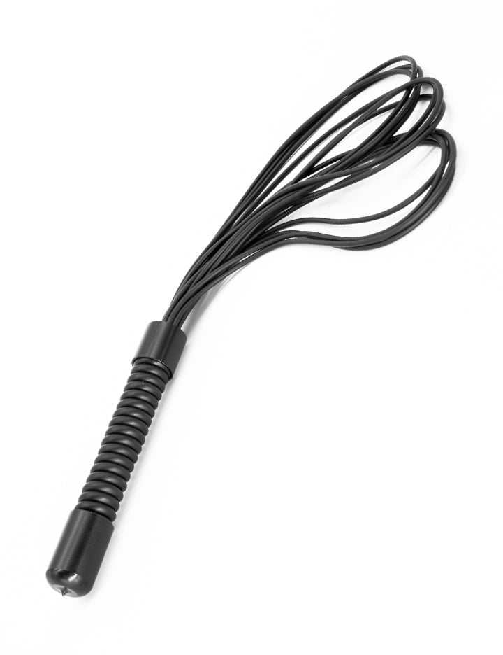 The Multi-Loop Flogger is displayed against a blank background. The flogger has multiple thin, black rubber loops attached to a black rubber-wrapped handle.