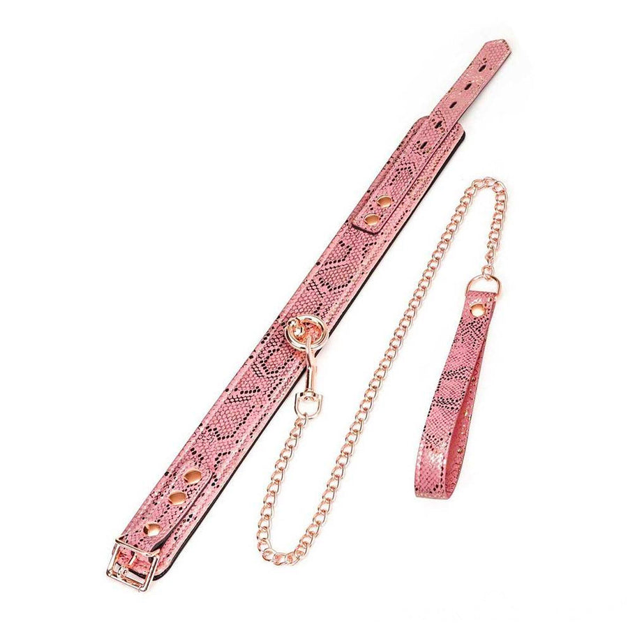 The Rose Gold Snake Collar And Leash Set is displayed against a blank background.