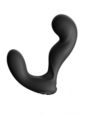  The Svakom Iker App-Controlled Prostate Vibrator is shown against a blank background. The toy is black and has a long portion for internal stimulation and a shorter projected portion for perennial stimulation.