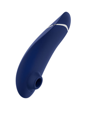 The Womanizer Premium 2 in Blueberry is shown from the side against a blank background.