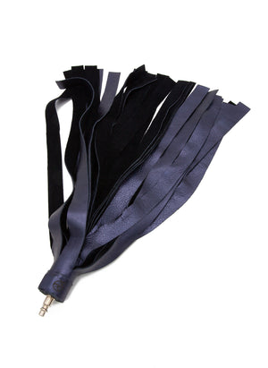 The Metallic Cow Leather Interchangeable Flogger Head 1" in Dark Blue is shown against a blank background.