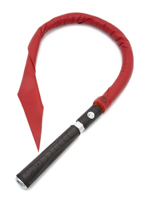 The Cow Leather Interchangeable Dragontail in Red is shown attached to a Black Interchangeable Handle against a blank background.