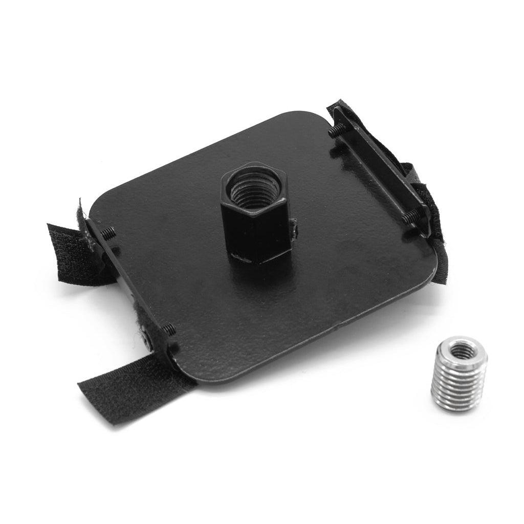 The back of The Velcro Universal Dildo Rex Machine Adaptor is displayed against a blank background. It has an internally threaded opening and a bolt next to it.