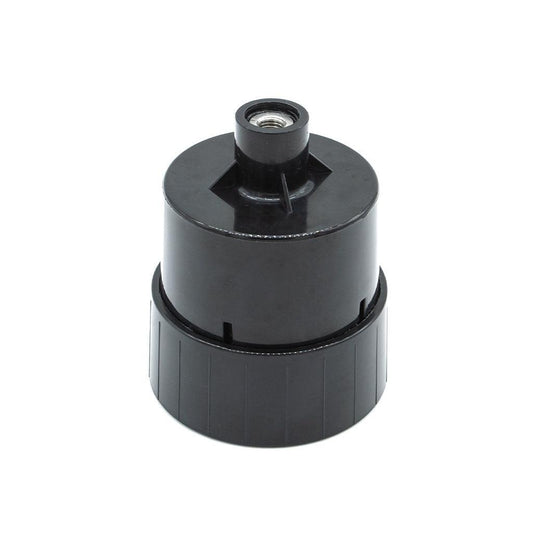 The Fleshlight Stroker Rex Machine Adaptor, made of black plastic, is displayed against a blank background.