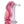 Load image into Gallery viewer, The Pink Detachable Ponytail Glass Butt Plug rests ontop of a clear pedestal in front of a blank background. The tail is draped down the side of the pedestal.
