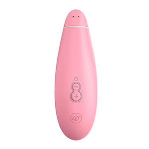 A rose colored Womanizer Eco vibrator is shown from the front against a blank background.