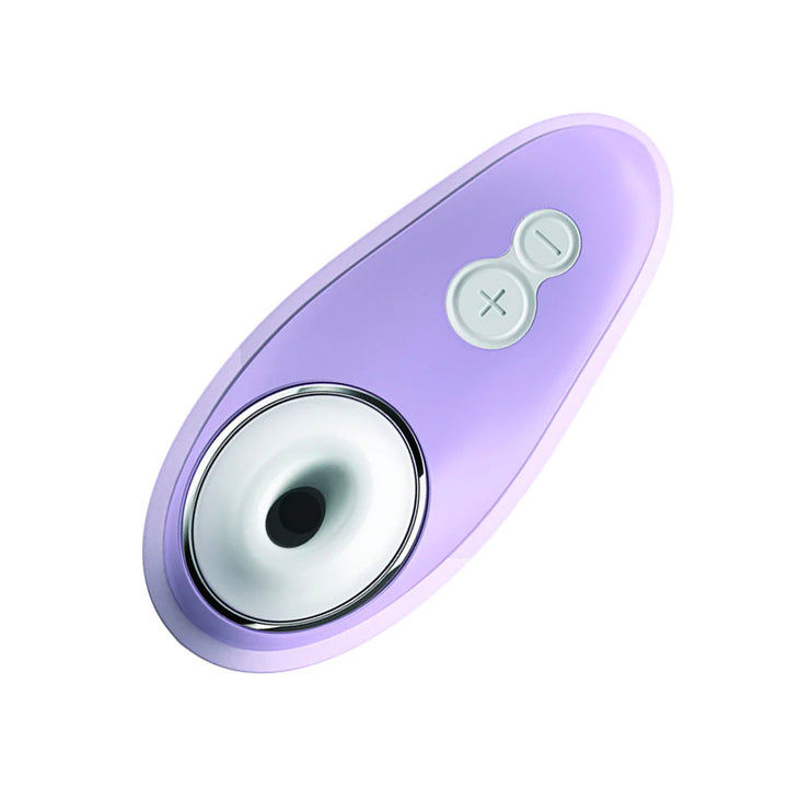 A Womanizer Liberty Clitoral Vibrator in Lilac is shown from the front against a blank background. It has two buttons.