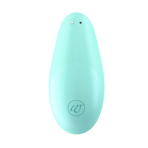 A Womanizer Liberty Clitoral Vibrator in Powder Blue is shown from the back against a blank background.