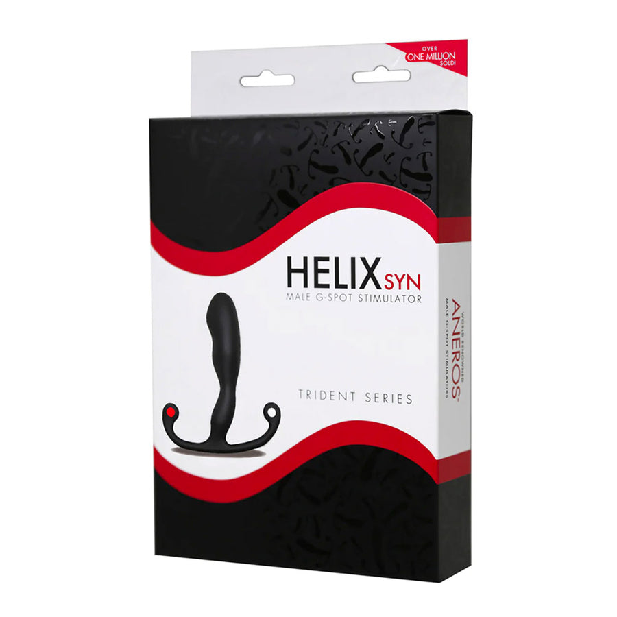 The packaging for the Aneros Helix Syn Trident Prostate Massager is shown against a blank background.