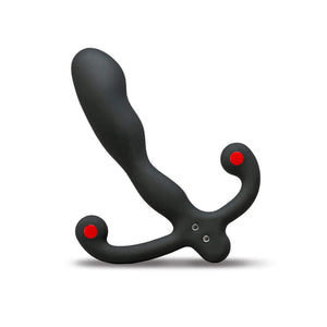 The Aneros Helix Syn V Vibrating Prostate Massager is shown from the back against a blank background, displaying its magnetic charging ports.