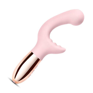 A Rose Gold Le Wand Xo Dual Stimulation Vibrator is shown against a blank background.