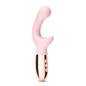 A Rose Gold Le Wand Xo Dual Stimulation Vibrator is shown against a blank background.