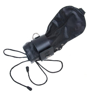 One Black Leather Bondage Mitten is shown against a blank background.
