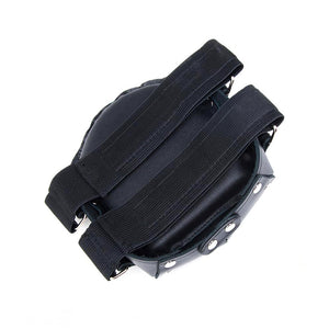 The underside of the Premium Leather Knee Pads is shown against a blank background, showing the velcro elastic straps.