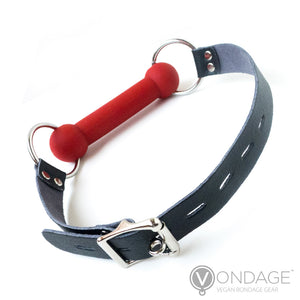 The red Vondage Silicone Bit Gag is displayed against a blank background.