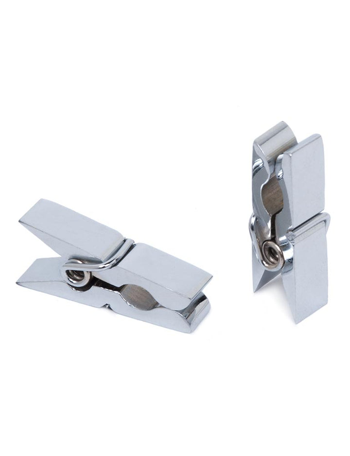  A pair of Chrome Mini-Clothespins are displayed against a blank background.