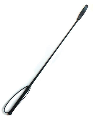 The black Loop-End Riding Crop is displayed against a blank background. The crop has a handle with a wrist loop and a small looped piece of leather at the end.