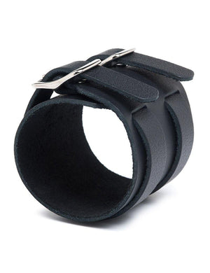 The 2-Strap Black Leather Wrist Band is displayed against a blank background.