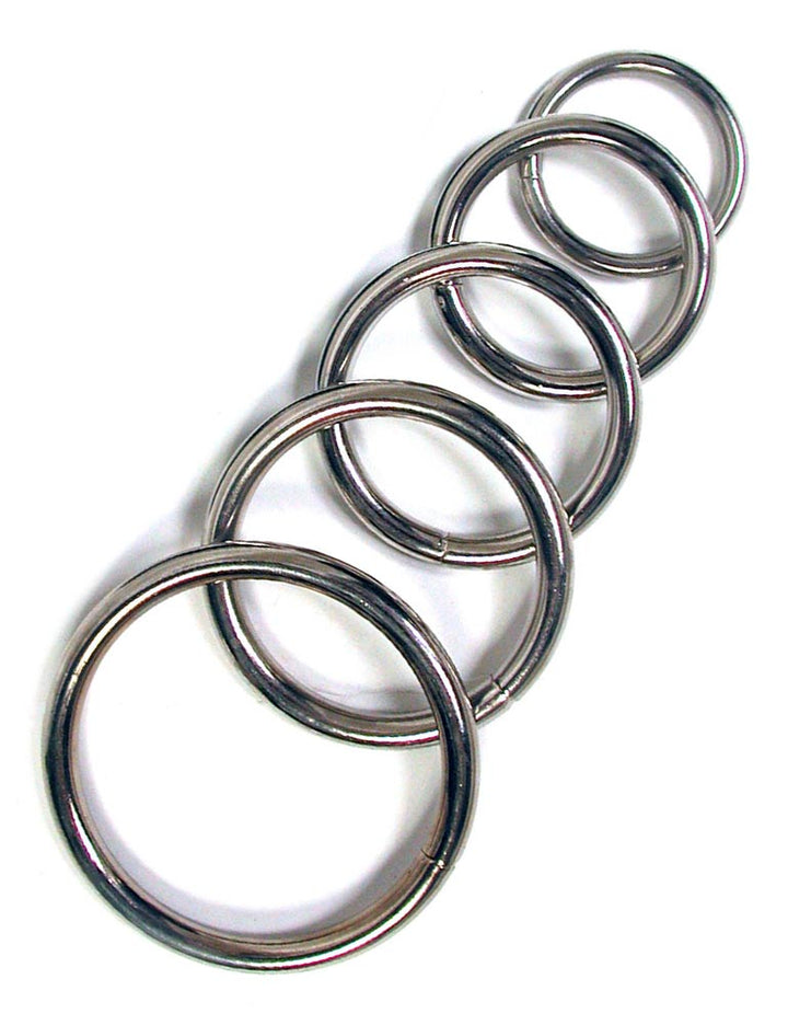 Five Nickel Plated O-Rings are displayed against a blank background. They are arranged by size, with the largest at the bottom and the smallest at the top. 