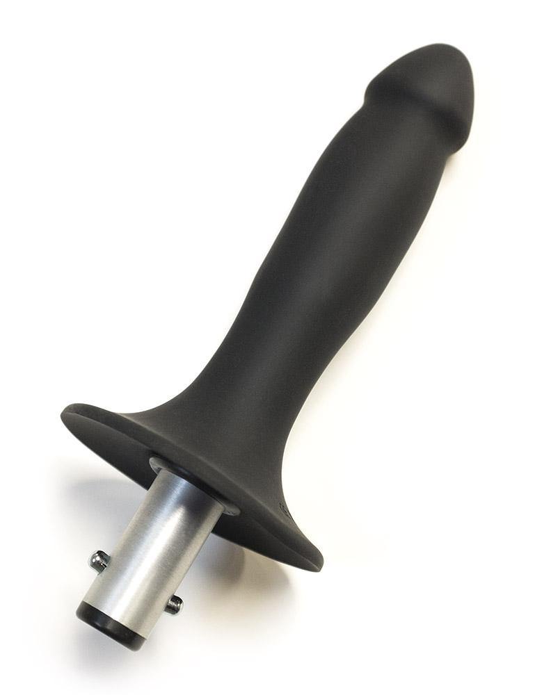 The Dildo Attachment For Scott Paul's Humiliator Gag, made of matte black, semi-realistic silicone dildo attached to a metal rod, is displayed against a blank background.