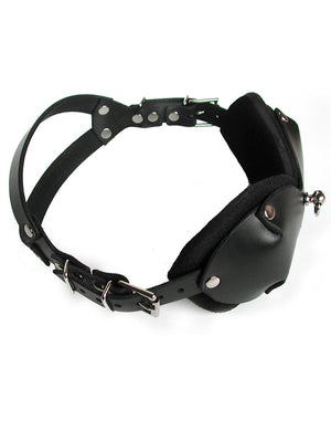 The Mistress Heather Leather Blindfold is displayed against a blank background.