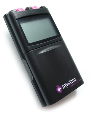 A Mystim Tension Lover controller is displayed against a blank background.