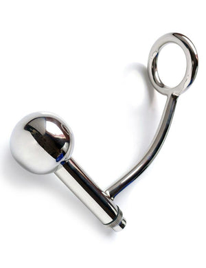 The stainless steel Trailer Hitch Power Train plug is displayed against a blank background. It is a slightly curved rod with a ring at the end attached to a straight rod with a ball at the end.