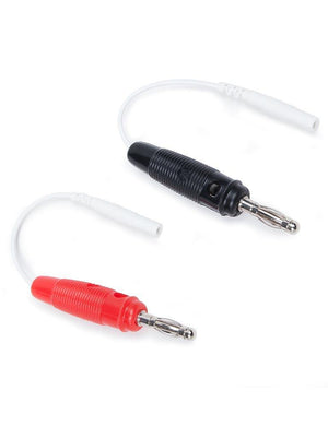 A pair of 2mm Banana Plug Mystim Lead Wires are displayed against a blank background.