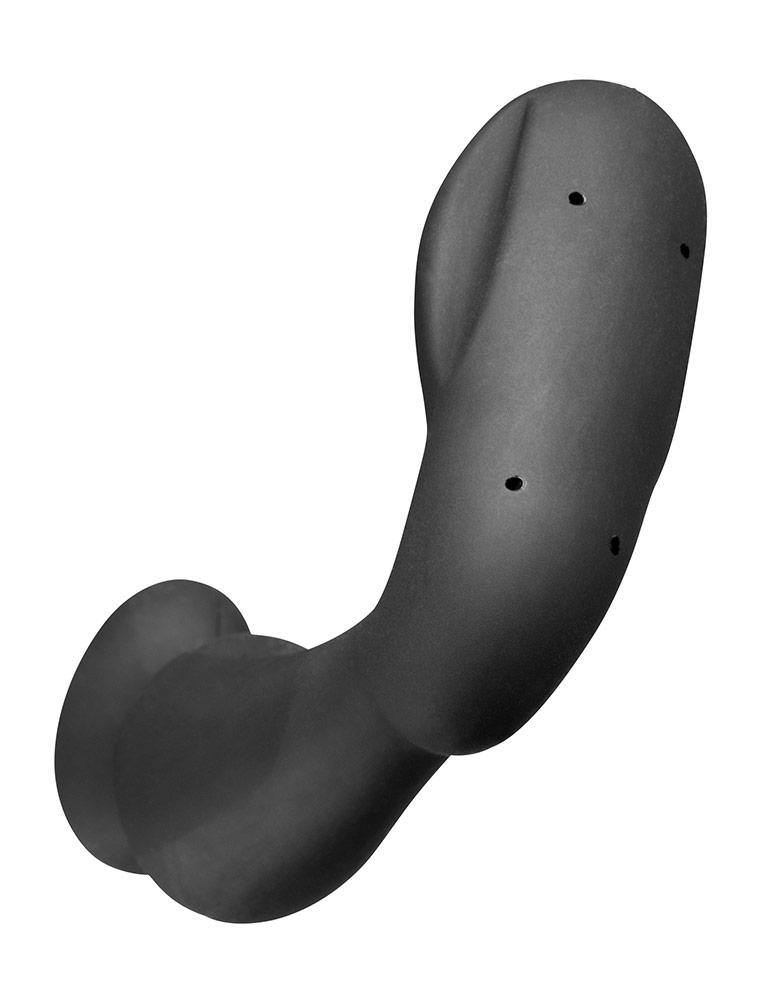 The bottom of the Electrastim "Sirius" Silicone Noir Prostate Massager is displayed against a blank background, showing four input ports.