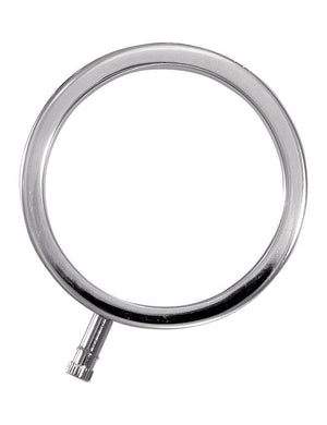 The Electrastim Solid Metal Cock Ring is displayed against a blank background.