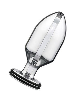 The small Electrastim Extreme Electro Butt Plug is displayed against a blank background. It is a clear tapered butt plug with a flared base.