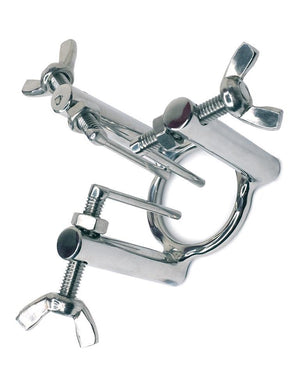 The 3 Way Stainless Steel Urethral Stretcher is shown against a blank background. It has a ring in the center with three arms made of bolts extending upward from it. Each arm has a sounding rod attached. The length of the arms is adjustable with a washer.