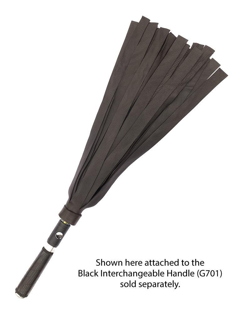 The black Deer Leather Interchangeable Flogger Head is attached to the Black Interchangeable Handle and displayed against a blank background.