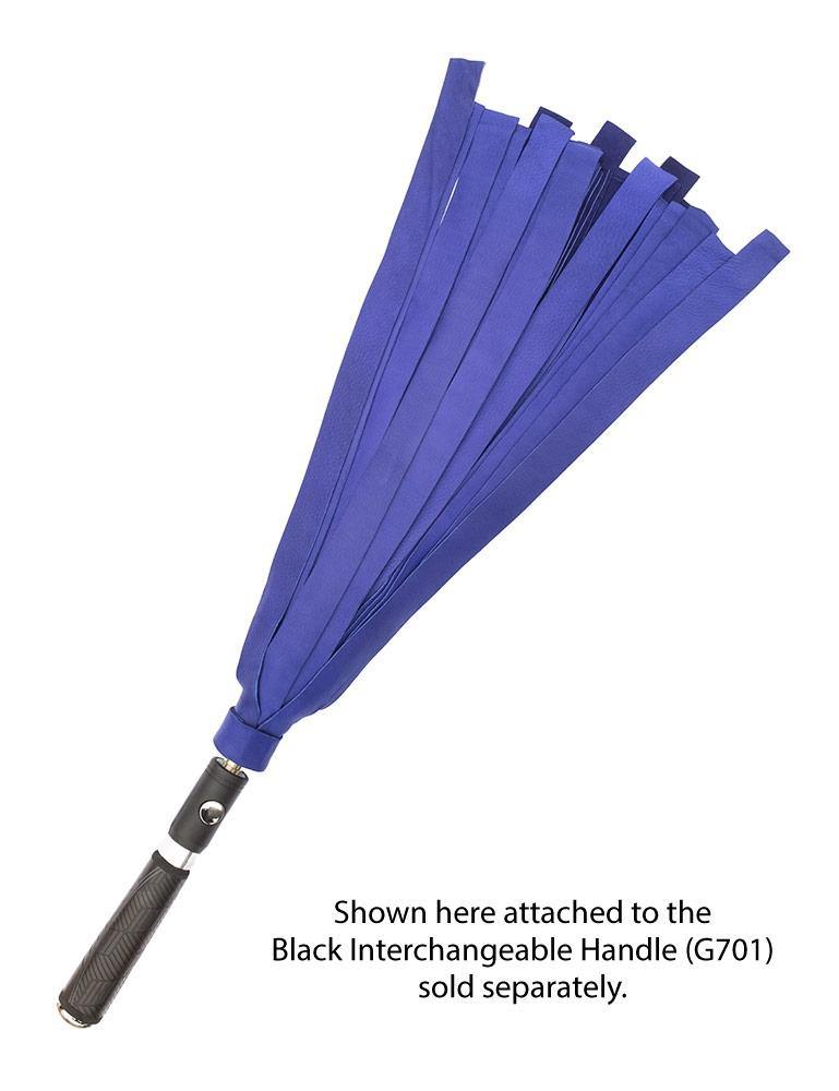 The purple Deer Leather Interchangeable Flogger Head is attached to the Black Interchangeable Handle and displayed against a blank background.