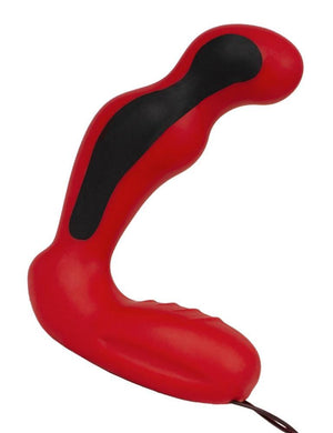 The Electrastim Silicone Fusion Habanero Prostate Massager is displayed against a blank background with a thin black cord coming out of the base.