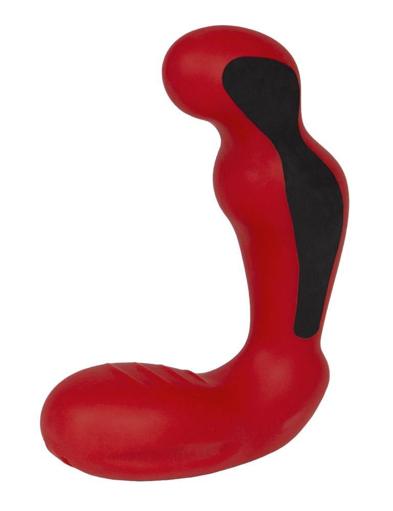 The Electrastim Silicone Fusion Habanero Prostate Massager is shown against a blank background. It has a pronounced head that is set slightly forward and a wide base, creating a J-shape.
