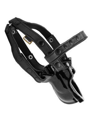 The black Watersport Mouth Gag With Adjustable Neoprene Straps from Oxballs is displayed against a blank background.