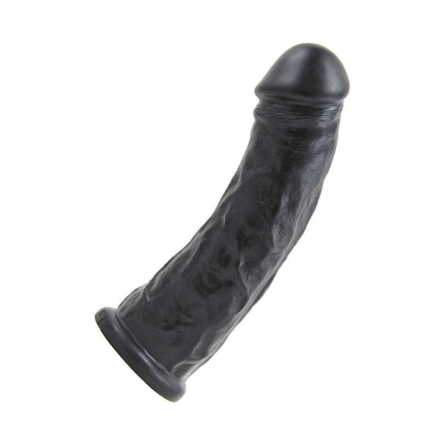 The Vixskin Gambler Silicone Dildo in Black is shown from the side against a blank background. The dildo is styled like a realstic penis and has many veins. It is slightly curved.